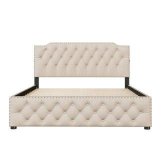 Upholstered Platform Bed With 2 Drawers And 2 Sets Of USB Ports On Each Side, Fabric