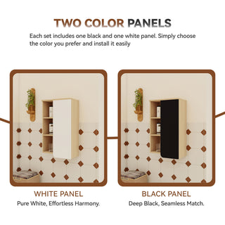 24" Bathroom Vanity With Sink & Wall Mounted Side Cabinet, Vanity Set With Thin Edge Sink, Interchangeable & Door Panels, Open & Hidden Storage - Black / Light Oak / White