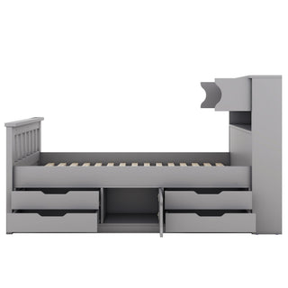 Captain Platform Bed Frame With Storage Bookcases, Shelves, And 4 Drawers