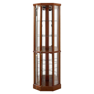 6 Shelf Lighted Corner Curio Cabinet With Adjustable Tempered Glass Shelves And Mirror Back (E26 Light Bulb Not Included)