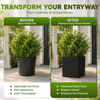 Cubic Planter Box, Plant Pot With Insert Indoor Outdor - Black