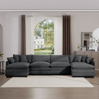 Modular Oversized Cushion Sofa With Ottoman, Low Back, Deep Seating Sofa Set