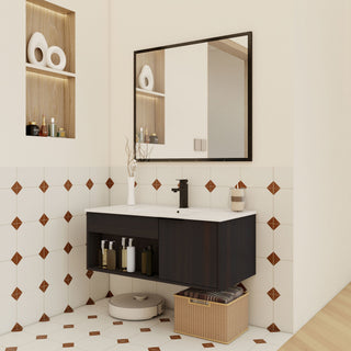 Wall Mounted Floating Bathroom Vanity With Open Shelf & Soft Close Door