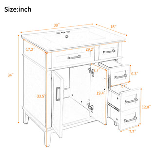 Modern Bathroom Vanity With Sink, Storage Cabinet, Soft Close Doors, Deep & Standard Drawers