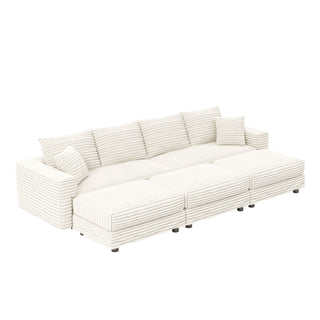 Deep Seat Convertible Sofa With Soft Pillows And Ottomans