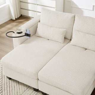 Convertible Chaise Lounge Sofa Chair With USB Ports, Cup Holders, Phone Holder And Storage