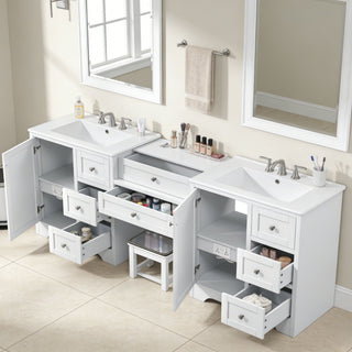 Double Sink Bathroom Vanity With Countertop, 2 Ceramic Sinks, 6 Drawers, Soft Close Design