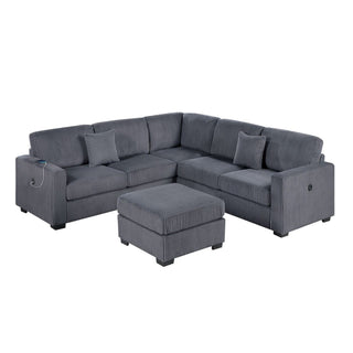 Upholstered L - Shaped 4 Piece Sectional Set With USB, Cocktail Ottoman