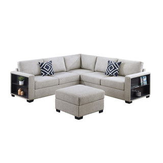 Contemporary Sectional Sofa 4 Piece Set With Built In Shelves L - Shaped Design