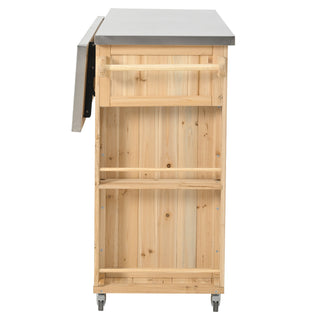 Outdoor Kitchen Island With Stainless Steel Top, Ample Storage Space, Towel And Spice Racks And A Bottle Opener