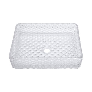 Rectangle Vessel Sink With Diamond Texture With Pop Up Drain (No Faucet) - White