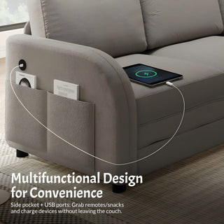 L-Shaped Couch With Pull-Out Bed, Oversize Convertible Sleeper Sofa With Side Pocket & USB Port
