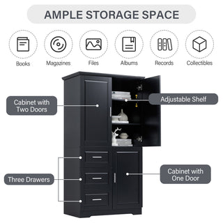 Tall And Wide Storage Cabinet With Doors, 3 Drawers