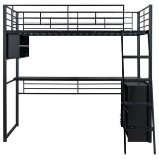Loft Bed With LED Desk And 4 Storage Shelves