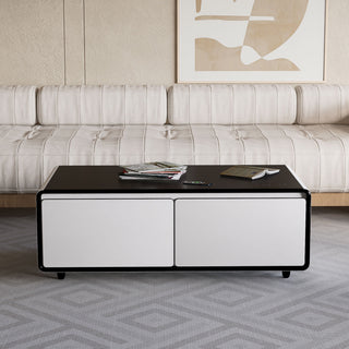 Modern Smart Coffee Table With Built-In Fridge, tooth Speaker, Wireless Charging Module, Touch Control Panel, Power Socket, USB Interface, Outlet Protection, Atmosphere Light
