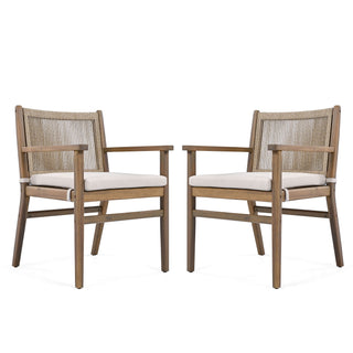 Outdoor Acacia Wood Patio Dining Armchair (Set of 2)