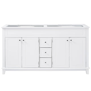 Bathroom Vanity Cabinet Only, 3 Drawers & 4 Doors & Double Layer Shelves - White
