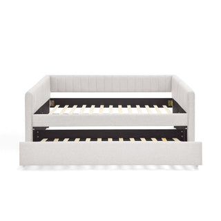 Upholstered Daybed With Trundle With Vertical Stripes
