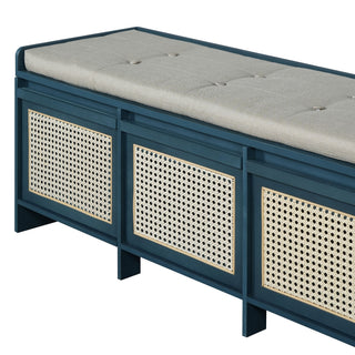 Entryway Shoe Bench With Drawers & Button Tufted Cushion