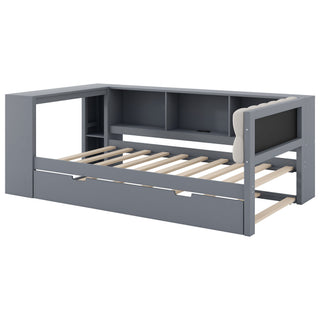 Upholstered Headboard Platform Bed With Storage Shelves, Trundle, Charging Station