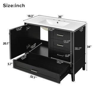 Bathroom Vanity, Modern Bathroom Cabinet With Sink Combo Set, Bathroom Storage Cabinet With A Soft Closing Door And 3 Drawers, Solid Wood Frame