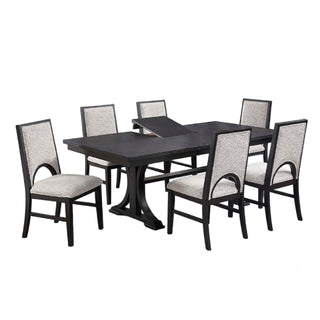 7 Piece Set, Trestle Dining Table And 6 Side Chairs With Cutout Back - Black / Charcoal / White