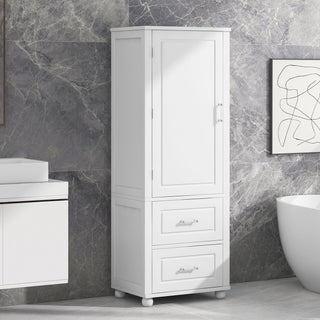Tall Freestanding Bathroom Storage Cabinet With 2 Drawers And Adjustable Shelf