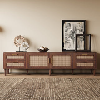 TV Stand, Media Console With 4 Drawers, Soft Closing Hinges - Dark Brown