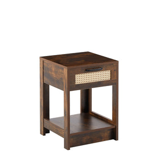 15.75" Rattan End Table With Drawer, Modern Nightstand, Side Table For Living Room, Bedroom