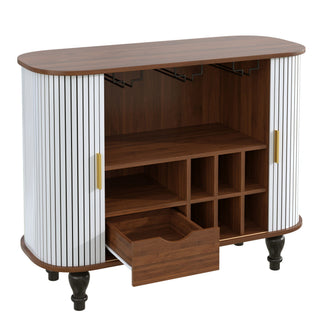 Fluted Liquor & Coffee Bar Cabinet With 6 Wine Racks And 3 Glass Holders