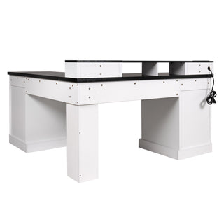 Fluted L-Shaped Desk With Charging Station & Storage Cabinet
