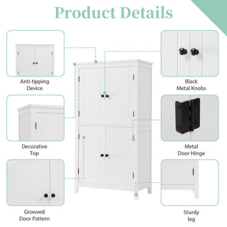 Elegant Bathroom Floor Storage Cabinet With 4 Doors, Adjustable Shelves
