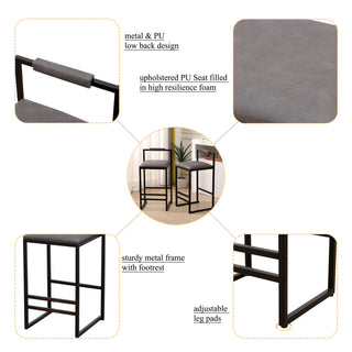 Elegant Bar Stool Set With Backrest And Footrest, Counter Height (Set of 2)