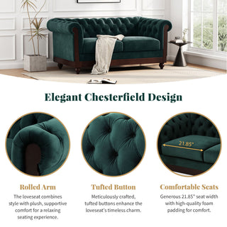 Chesterfield Loveseat Sofa, 2 Person Rolled Arm Upholstered Couch