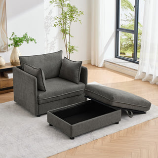 Oversized Deep Seat Accent Chair With Matching Storage Ottoman & Throw Pillows