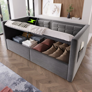 Upholstered Daybed With Hydraulic Storage And USB / Type - C Charging