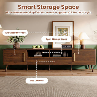 78" TV Stand For 85" TVs With Soft Close Doors, Open Shelf - Walnut