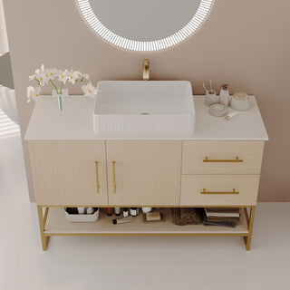Bathroom Vanity With Vessel Sink Accent Free Standing Cabinet - Ameican White Oak / Gold / White