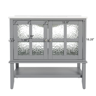 Bathroom Vanity With Ceramic Sink, Adjustable & Open Shelf