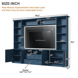 Farmhouse Elegant Entertainment Center Wall Unit With 4 Drawers