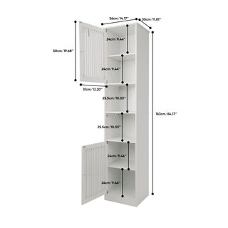 Tall Bathroom Cabinet With Adjustable Shelves, Louvered Door Floor Standing Storage Unit - White