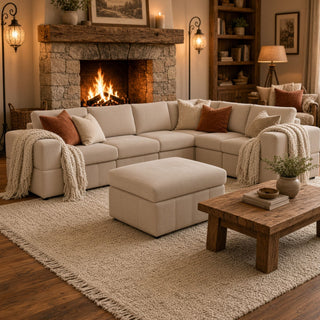 Oversized Modular Sectional Sofa, Reversible With Ottoman