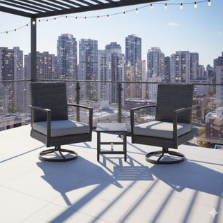 3 Piece Patio Furniture, Swivel Rocker Bistro Set With Side Table & Cushions For Porch - Gray