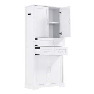 Tall Bathroom Storage Cabinet With 4 Doors 3 Drawers Adjustable Shelves - White