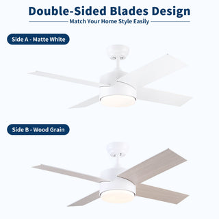Ceiling Fan With Remote Control, Reversible DC Motor, 6 Speeds, 3 Dimmable LED, Quiet Timer For Indoor - White
