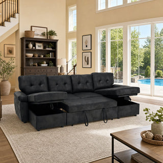 Convertible Sectional Sofa Bed With Pull Out Sleeper And Storage