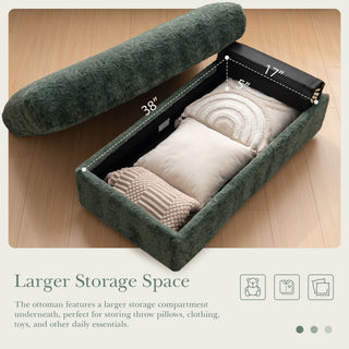 Oversized Chaise Lounge Indoor Rabbit Fur Sofa Bed With Storage Ottoman And Armrests Cup Holders With Deep Seat