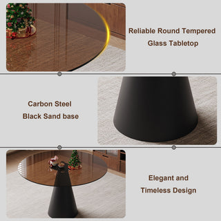 Round Dining Table & Tempered Glass Top - Black / Brown