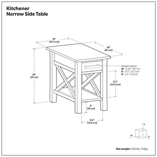 Kitchener - Narrow Side Table - Warm Walnut Brown