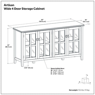 Artisan - Handcrafted Wide 4 Door Storage Cabinet